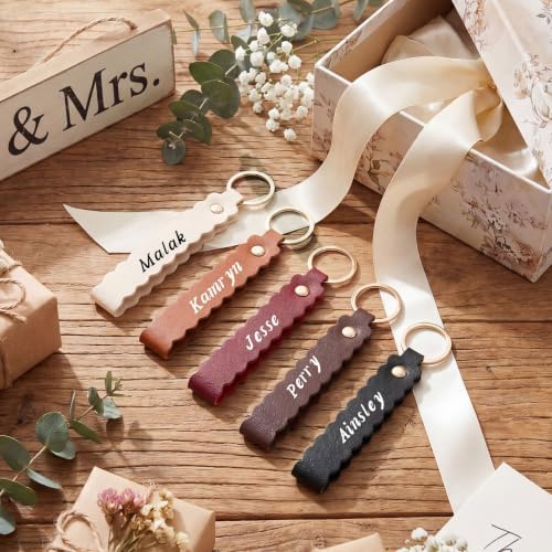 Scalloped PU Leather Keychain Blanks Laser Engraving
