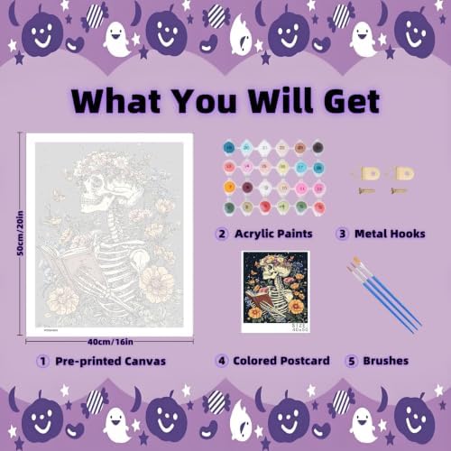 Arttoplus Halloween Paint by Numbers Kit for Adults Beginner 16x20in, Skull