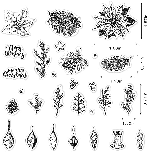 Christmas Trees Leaves Clear Stamps for Card Making and Photo Album Decorations, Flowers Rubber Stamps Xmas Pine Cone Silicone Stamp Seal for Christmas DIY Scrapbooking
