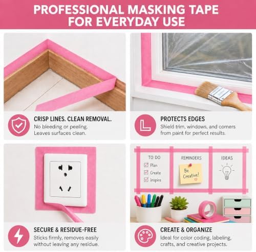 Pink Painters Tape 1 Inch Wide, 25 Yards x 3 Rolls Pink Masking Tape