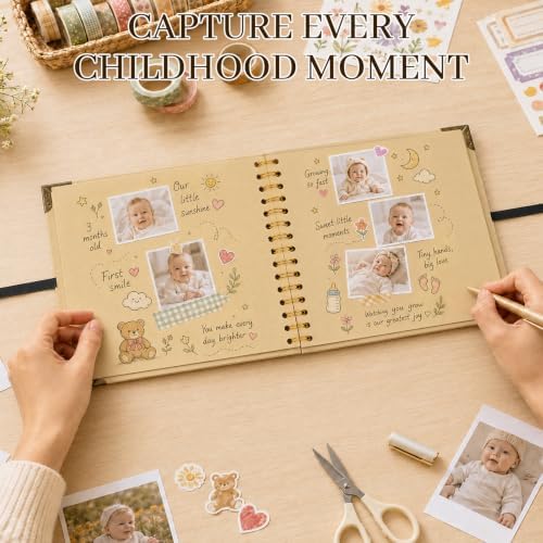 Scrapbook Photo Album 8"x8" 30 Sheets 60 Pages Kraft Paper Ribbon Closure