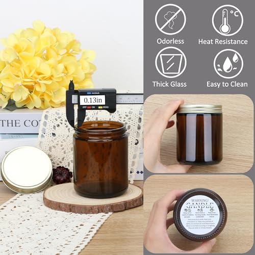 MILIVIXAY 20 Pack 8 OZ Thick Glass Dark Amber Candle Jars with Rose Gold Lids-Bulk Empty Candle Jars for Making Candles-Canning Jar for Spice, Liquid, Sample- Dishwasher Safe.