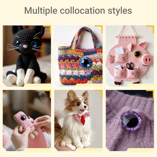 CSCHENGO 402Pcs 8 Colors 10-35mm Amigurumi Craft Eyes & Noses - 3 Styles Shiny Crochet Eyes Black Safety Eyes,Safety Eyes for Crocheting Kit with Glasses Tags Pendants, DIY Handmade Craft Figurines