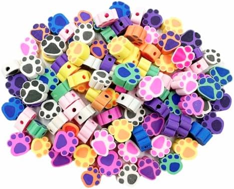 100Pcs Bear Paw Handmade Polymer Clay Beads, 10mm Polymer Clay Spacer Beads for Women Jewelry Making DIY Charms Bracelet Necklace Hair Clip Accessories Handmade Craft
