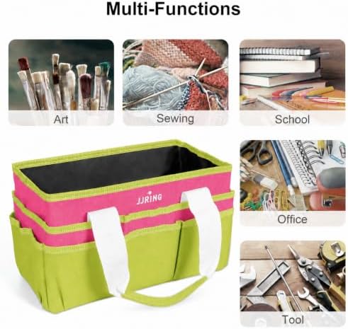 JJRING Craft Organizer Tote Bag Art Storage Caddy Bright Green and Red | With Multiple Pockets For Sewing, Scrapbooking, School, Medical, And Office Supplies