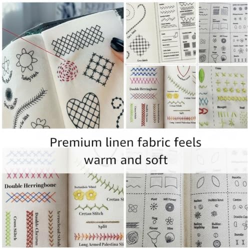 Bluriq 2026New Portable Embroidery Stitch Book Kit,Embroidery Sampler Practice Book DIY Embroidery for Beginners with Instructions Gift for All-Scenario Stitch Guide for Adults & Craft Lovers (1 Set)