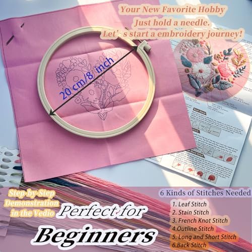 FONNUY I Love You Embroidery Kit for Beginners, Pre-Stamped Pattern Kits, Romantic Anniversary for Women Men, Valentine's Day Gifts Thread Needlework, 8'' Hoop (Love 03)