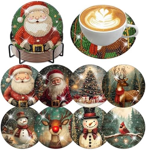 ijbnhd Christmas Diamond Art Coasters Kit, 8 PCS, 4X4inch