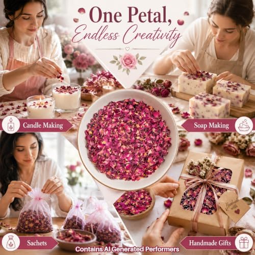 Sukh 3oz Dried Small Rose Petals - Natural Red Flower Petal for Bath Crafts