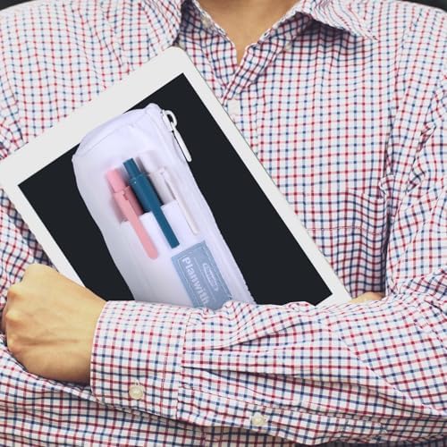 Elastic Pen Holder for Notebook, Zipper Notebook Pencil Pouch Small Pencil Holder Pouch with Adjustable Elastic Band Slim Pencils Bag Journal Pen Holders for Office Home Stationary Supplies(White)