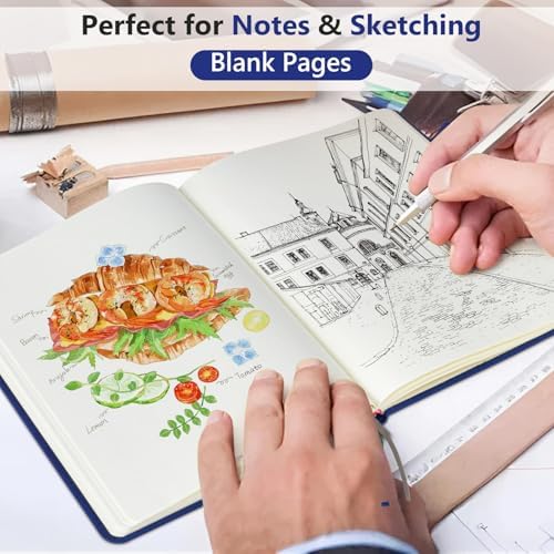 Blank Journal Notebook 5.9"×8.5", Leather Sketchbook,160 Pages Sketch book | A5 Sketchbook for Drawing, 100 Gsm Plain Paper, Writing Journal for Men Women, Hardcover Notebook for School Work Travel Art