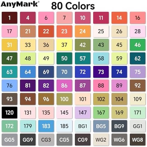 AnyMark 80 Colors Alcohol Markers Chisel & Fine Dual Tip