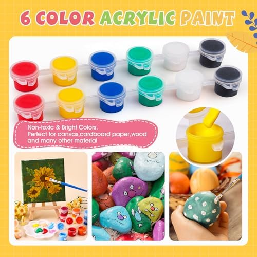 ESRICH 12 Set Mini Acrylic Paint Kit, Mini Stretched Canvas with Easel