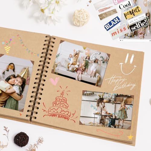 Scrapbook Album 8x8 Inches 40 Pages Hardcover Kraft Paper Brown