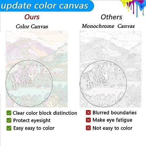 Jethami 2 Pack Paint by Numbers for Adults Beginner, Mountains Sunset Plant Landscape DIY Canvas Art Kit for Relaxation 16x20 in