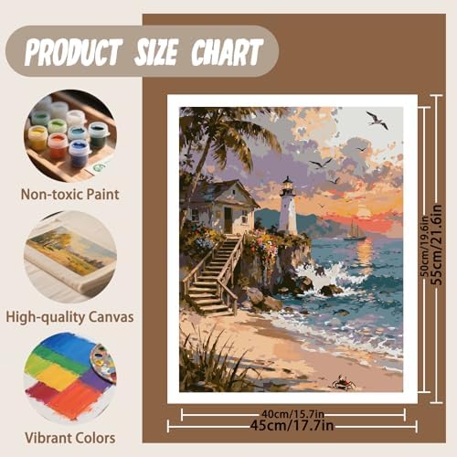 XTCIXAL Paint by Numbers Kit for Adults, Beach - 16X20 Inch