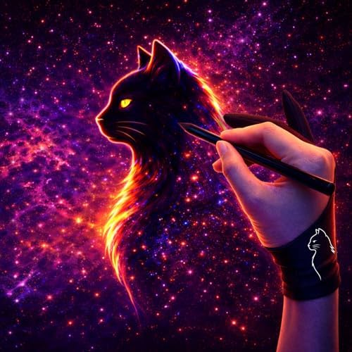 Profile Cat Drawing Glove: 3-Layer Palm Rejection for iPad & Drawing Tablet | Smooth-Glide & Breathable Artist Glove for Digital Art, Two-Finger Design, Fits Left & Right Hand, 2-Pack + Cleaning Cloth