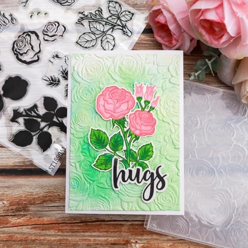 3D Embossing Folder for Card Making Texture Fades Rose Flower Background Plastic Embossing Folder Template Arts Supplies Handmade Crafts Floral Plastic Molds Arts Crafts Valentine's Scrapbook Decor