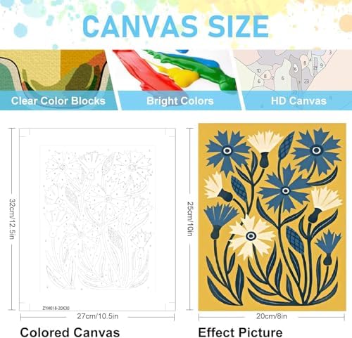 Pixendra 6 Pack Paint by Numbers Kit for Adults - Simple Flower Easy Paint by Number on Canvas for Beginner,Acrylic Oil Watercolor Painting kit Arts and Crafts for Room Wall Decor (8x12 inch)