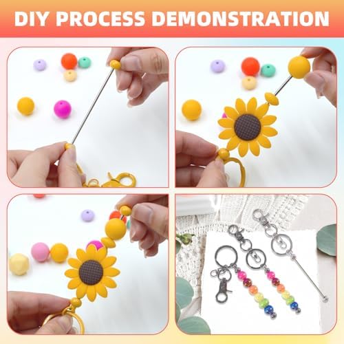 72 Pcs Beadable Keychains Bars bulk - 36 Silver DIY Metal Beaded Keychain Making Kit + 36 Bags Included, Bead Keychain Supplies,Blank Key Chain, Perfect for Women, Men, Mother's Day, Birthday Gift