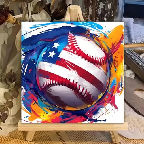 XTCIXAL Paint by Numbers Kit for Kids with Frame, Baseball, 8X8 inch