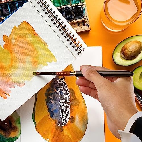 Sable Travel Watercolor Brushes, Fuumuui 4pcs Elegant Sable Travel Brushes Travel Watercolor Kit with Leather Pouch Perfect for Watercolor Gouache Ink Painting