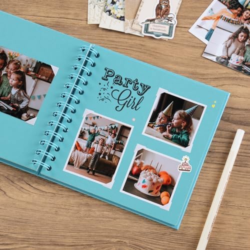 potricher 7 x 7 Inch Small DIY Scrapbook Photo Album 40 Pages, Blue | Thick Kraft Paper Scrap Book Photo Albums, Memory Book for Wedding, Anniversary, Baby, Family, Travel, DIY Projects