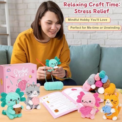 Crochet Kit for Beginners, Axolotls Cat Crochet Kit for Adults Beginner