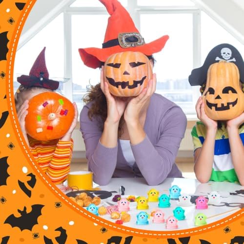 JUNEBRUSHS 50 Pcs Halloween Mini Ghost, Luminous Ghost Figurines Miniature Ornaments Glow in The Dark for DIY Crafts Party Gifts Landscape Decorations