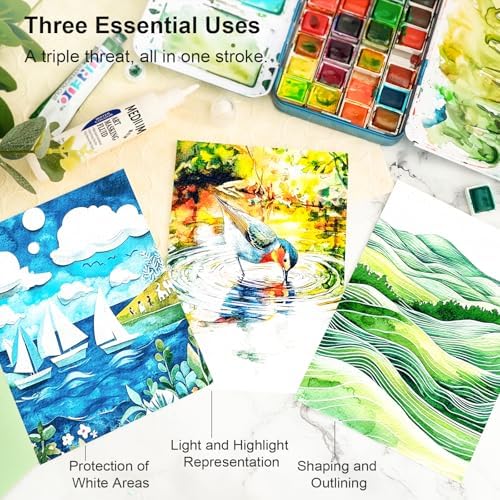 AUREUO Masking Fluid for Watercolor Painting - 28ml / 0.95 fl Oz Liquid Masking Fluid Pen Water Color Medium Art Supplies for Artists