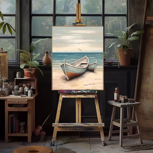 Natuyalo Boat Paint by Numbers Kit for Adults - Beach Seascape Paint by Number on Canvas Without Frame, DIY Acrylic Painting for Ideal Gift Home Wall Decor (16x20 Inch)