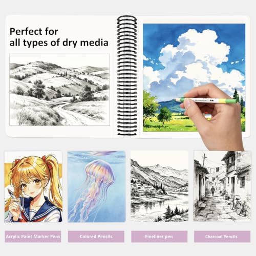 Hardcover Sketchbook,7.2"x8.3"Spiral Bound Drawing Pad, Bow&Cherry Floral