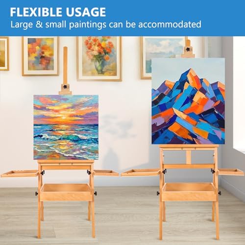 Falling in Art Large Wooden Painting Easel with Storage Drawer and Palettes