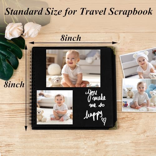 Joyberg Scrapbook 80 Pages, Scrapbooking Supplies 8 x 8 In, Scrapbook Album Suitable for Album Memory Book Wedding, Anniversary Family, DIY Craft Projects (Black)