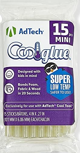 AdTech Ultra Low Temp Cool Glue Sticks, Mini 4-Inch – 15-Pack for Safe Crafting & DIY, Fast Bonding, Ideal for Delicate Materials, Fits Low Temp Mini Glue Guns, Made in USA