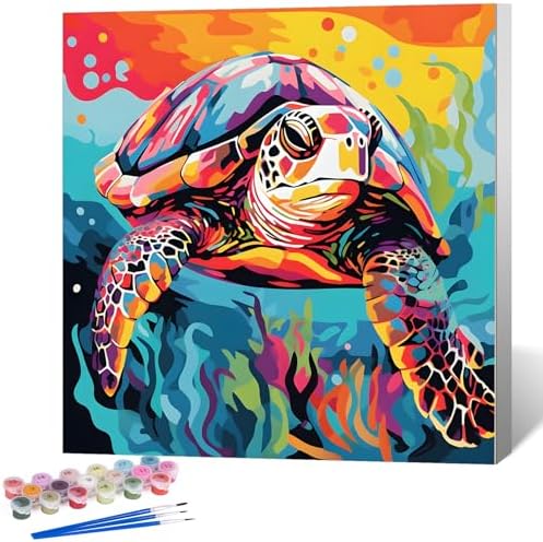 Okarina Framed Paint by Numbers Kit for Adults, Sea Turtle Decor 10x10 Inch