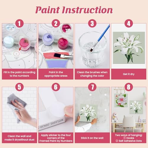 Flowers Paint by Number for Adults Beginners and Kids, 4 Pack DIY Adult Paint by Number Kits on Canvas Framed, Color by Numbers Acrylic Oil Painting Number Kits Crafts for Home Wall Decor 8x8inch