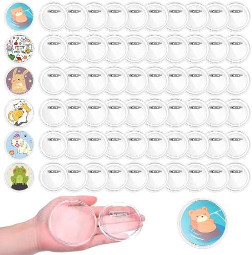 60 Pcs 3 Inch Clear Acrylic Button Pins, Blank Photo Badges for DIY Crafts Supplies, Make Your Own Buttons