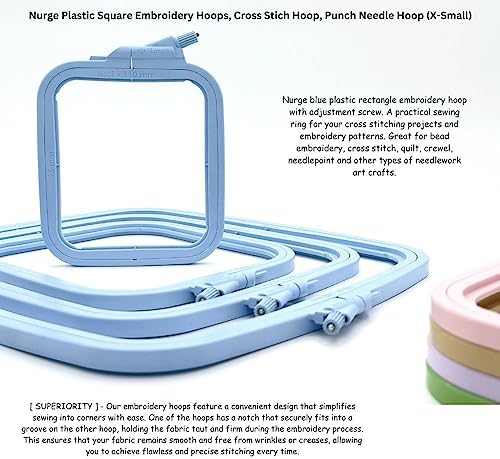 Nurge Square Embroidery Hoop - Plastic Cross Stitch Frame for Needlepoint & Embroidery - Adjustable Craft Hoop - Blue - No:1 (X Small)