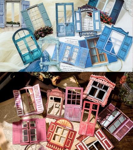 60PCS Vintage Hollowed Window Frame Stickers Cutout Texture Scrapbook Paper Decorative Sticker Retro Scrapbooking Materials Journaling Supplies for Junk Journal Planner Card Gift Wraps Craft
