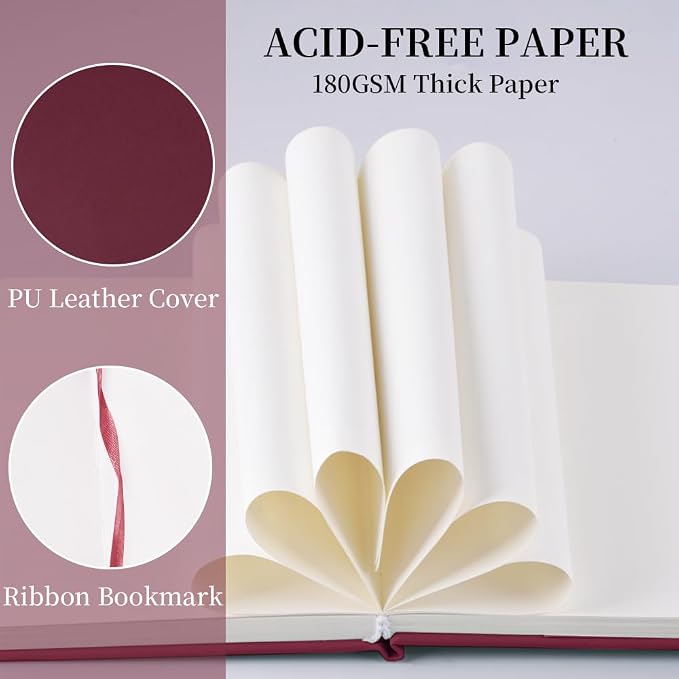5.7x4.1in Hardcover Blank Sketchbook for Drawing 180gsm 96Pages,Wine Red