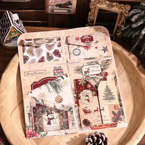 Vintage Christmas Scrapbook DIY Kit - 35 Large Material Paper for Journals