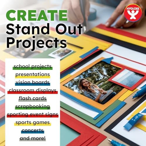 Hygloss Small Colored Poster Board 4x11 - 100 Assorted Standard Color Bulk Pack - Red, Yellow, Green, Blue, Black - 10 Pt. Thickness Poster Board Paper - Posterboard Multipack 4" x 11"