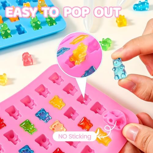 Gummy Molds Bear Candy Silicone, Mini Size Chocolate Gummy Molds with 2 Droppers Nonstick Food Grade Silicone Molds Pack of 4