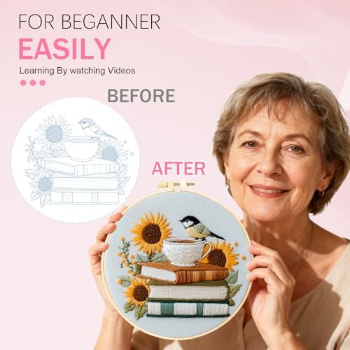 Huacan Embroidery Kit for Beginners Adults Includes Stamped Flower Pattern, Hoop, Color Threads,Tools,Easy to Follow Instruction (Bird)
