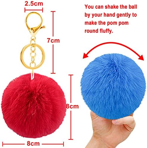 BQTQ 18 Pieces Pom Pom Keychains Rabbit Faux Fur Balls with Golden Hooks