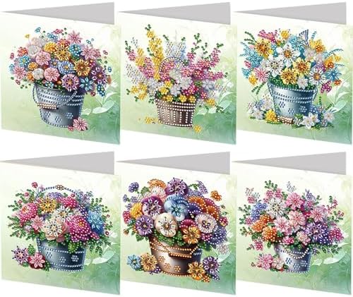 Diamond Art Cards with Envelopes–6PCS DIY Diamond Painting Greeting Cards Kit | Card Making Kit with Bling for Adults & Beginners | Birthday,Holiday & Thank You Cards (Flowers)