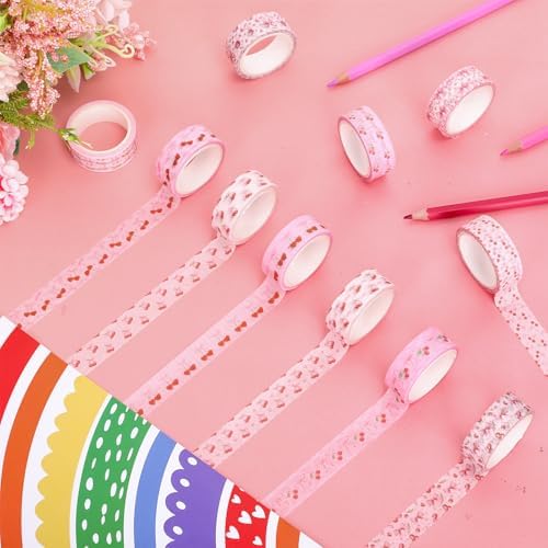 JarThenaAMCS 12 Rolls Pink Bow Washi Tape Cherry Bowknot Decorative Masking Tape Set Coquette Wrapping Paper Tapes for Valentine's Day Scrapbook Journal DIY Art Crafts