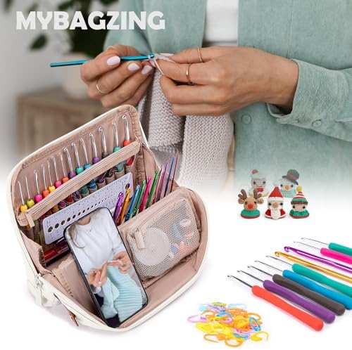 82Pcs Crochet Hook Set with Storage Case - Stand Up Crochet Hook Case with 20 Size Crochet Hooks & needles, Crochet Accessories - Crochet Needles Set for Crochet Lovers, Crochet Kit for Beginners