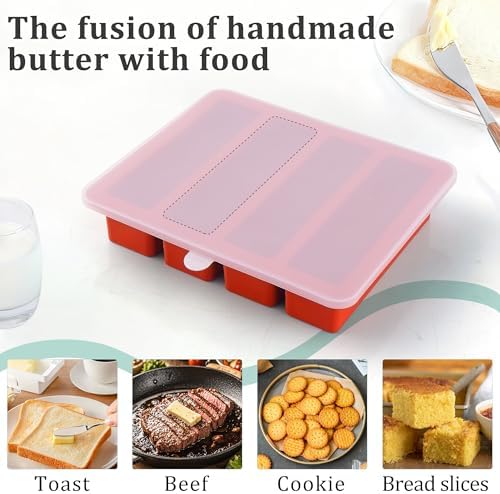 2Pcs Silicone Butter Tray with Lid, Non-Stick Silicone Butter Mold with Lids for Making Butter, Standard Butter Mold Size for Homemade Butter (Standard with Scale Markings(Lid))